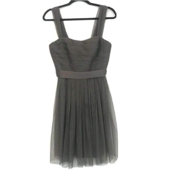 White Vera Wang Size 6 Gray Short Bobbin Net Dress Bridesmaid Flare Tulle - Picture 1 of 8